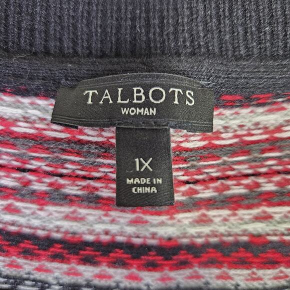 Talbots Womens Plus Size 1X Cardigan Sweater Fair Isle Lambswool Holiday Nordic - Picture 9 of 13